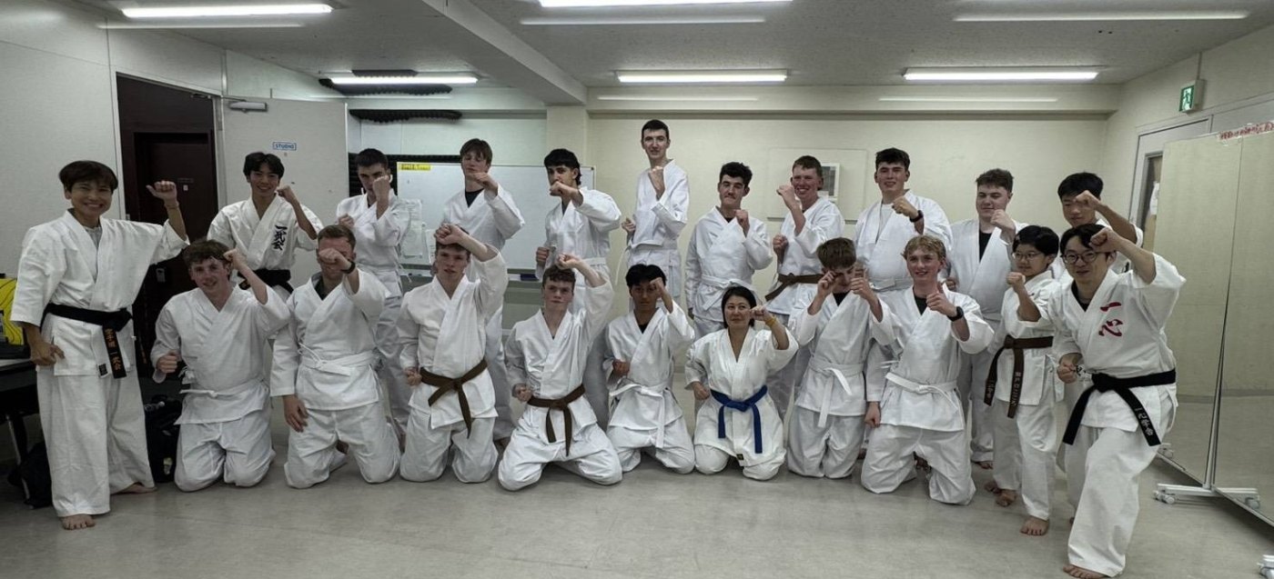 A high school group from Tasmania, Australia at a karate experience in Shibuya, Tokyo